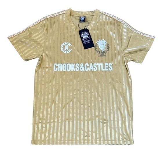 NWT Crooks & Castles Athletic Stripe Jersey in Gold - Picture 1 of 6